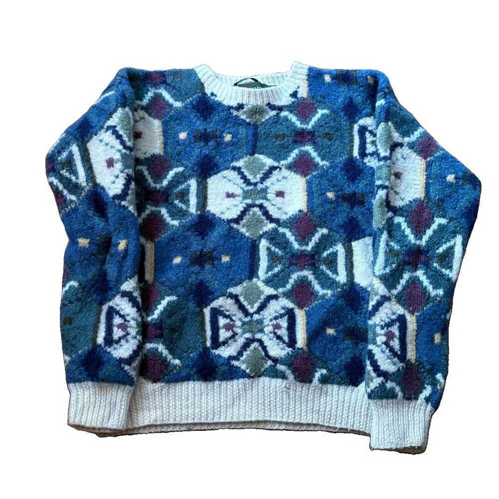 Vintage Britches Wool Textured Knit Sweater All Over Print Women's Medium READ